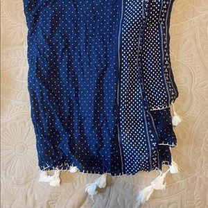 navy and white tassel scarf